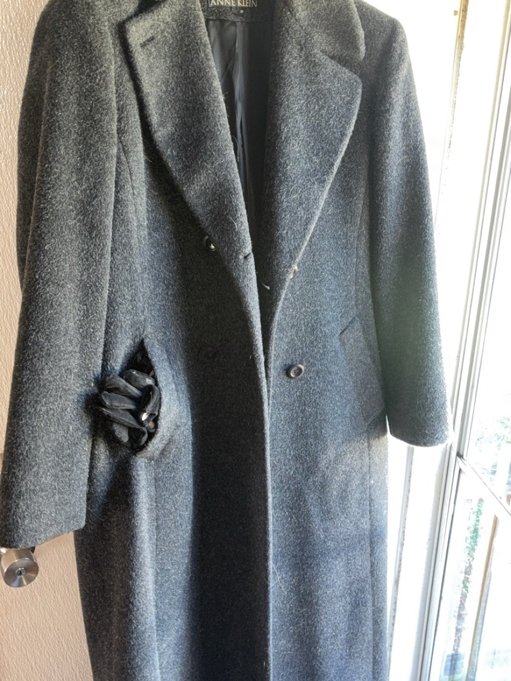 Anne Klein women’s Gray Double-Breasted Wool-Blend Coat
